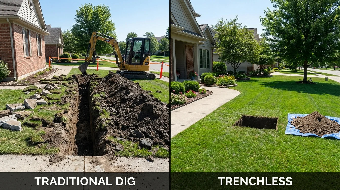 Trenchless sewer repair with minimal yard damage versus traditional excavation in Greeley, CO